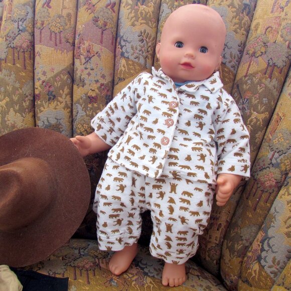 GOTZ BABY DOLL w COWBOY HAT, FLANNEL PJs, ACCESSORIES -  POTTERY BARN KIDS - Picture 9 of 15